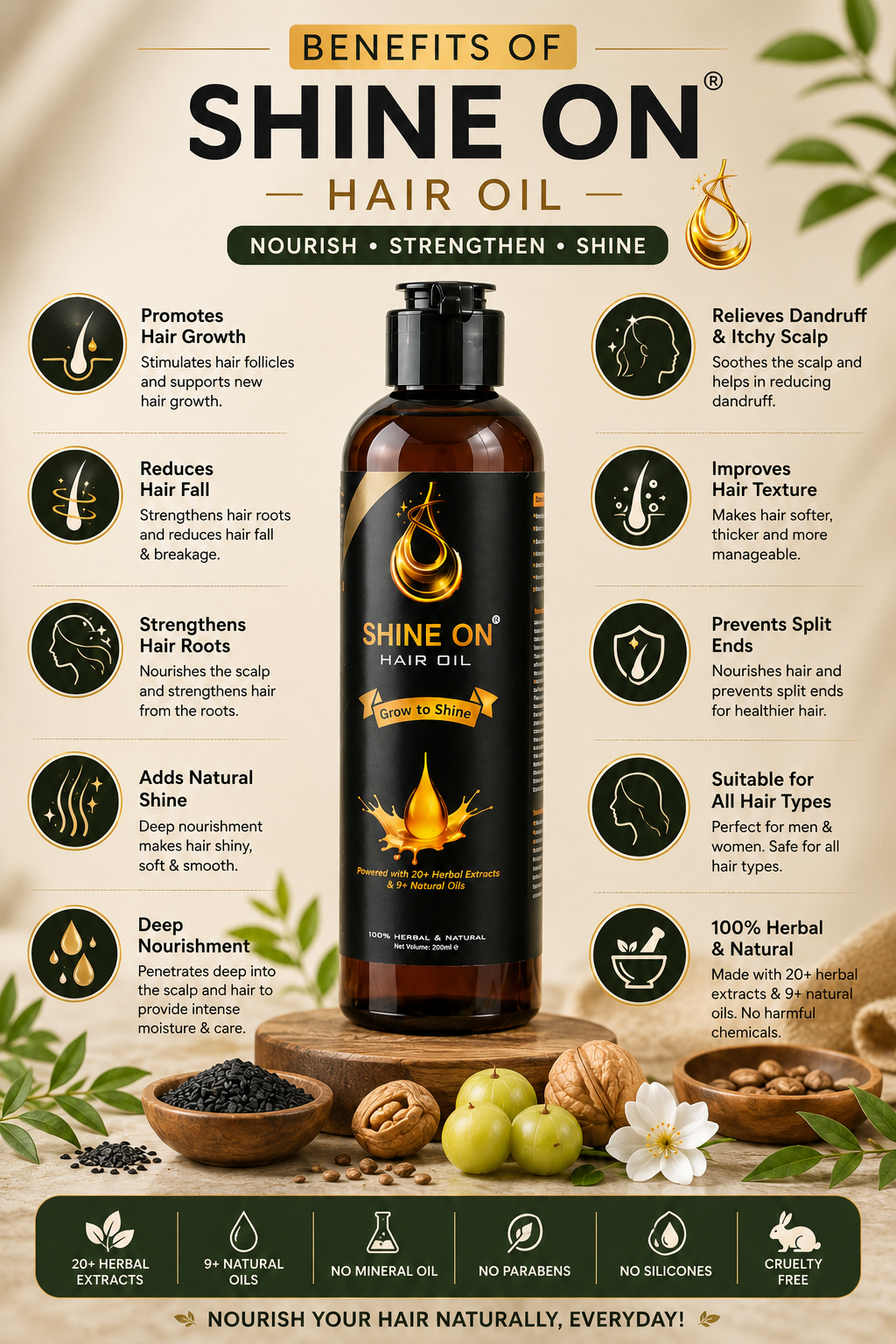 Shine On Hair Oil – 100% Natural Herbal Hair Growth Oil | Growth & Shine ✨