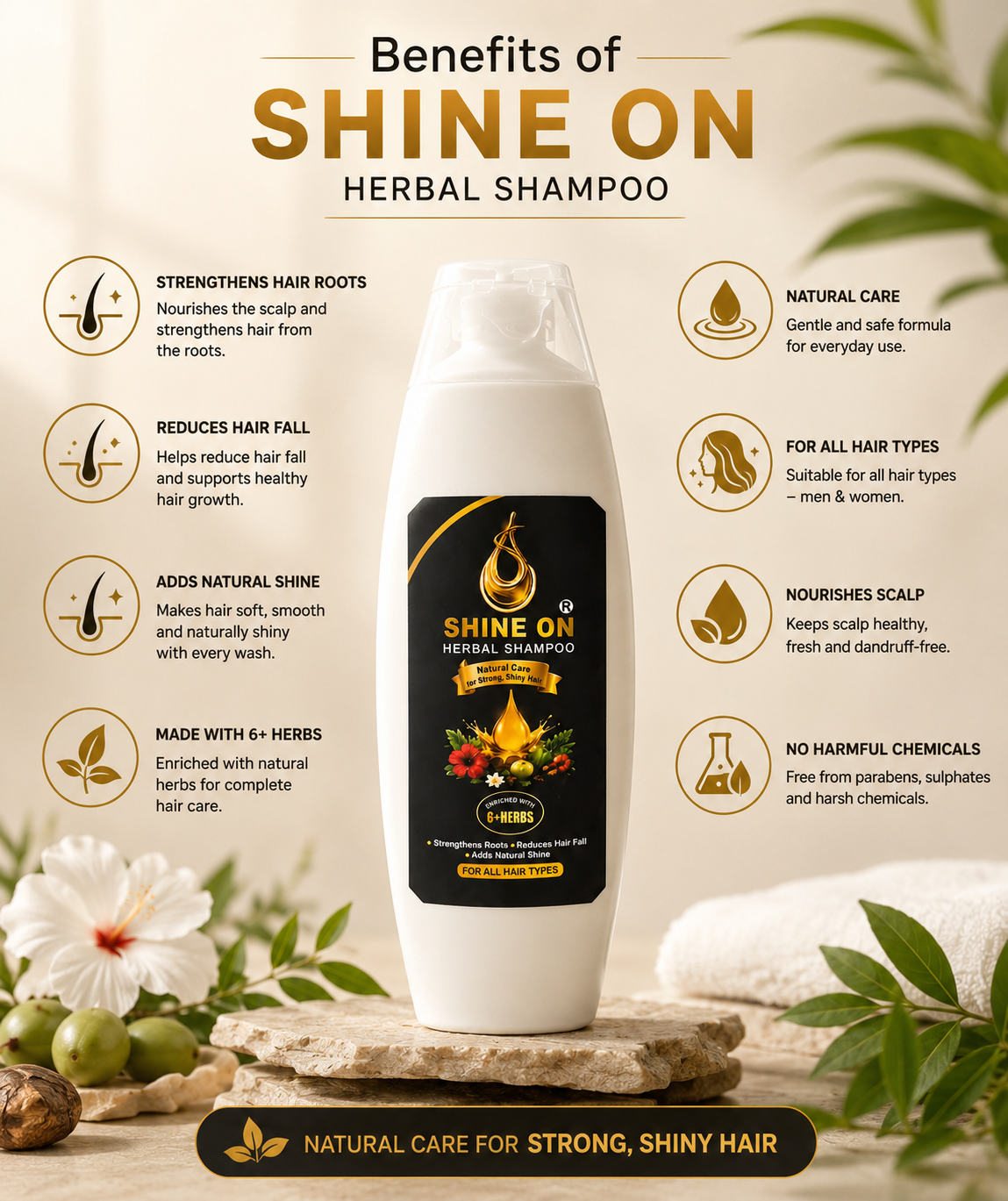 Shine On Herbal Shampoo – 6+ Herbs Natural Hair Care | Strengthens Roots, Reduces Hair Fall & Adds Natural Shine